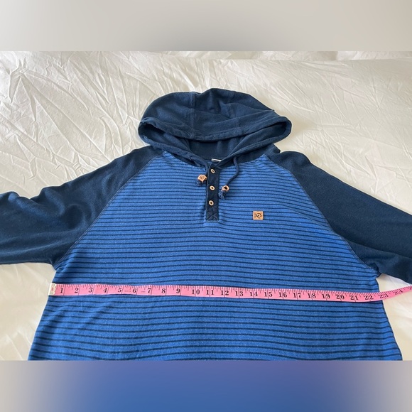 Tentree | Mens XL | Blue Striped Pullover Hoodie Zip Pouch Pocket | Hemp Blend - Picture 4 of 11